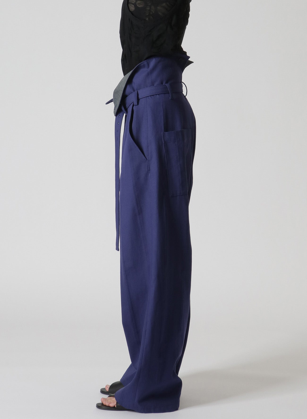 DOBBY CHINO BELTED HIGH WAIST PANTS