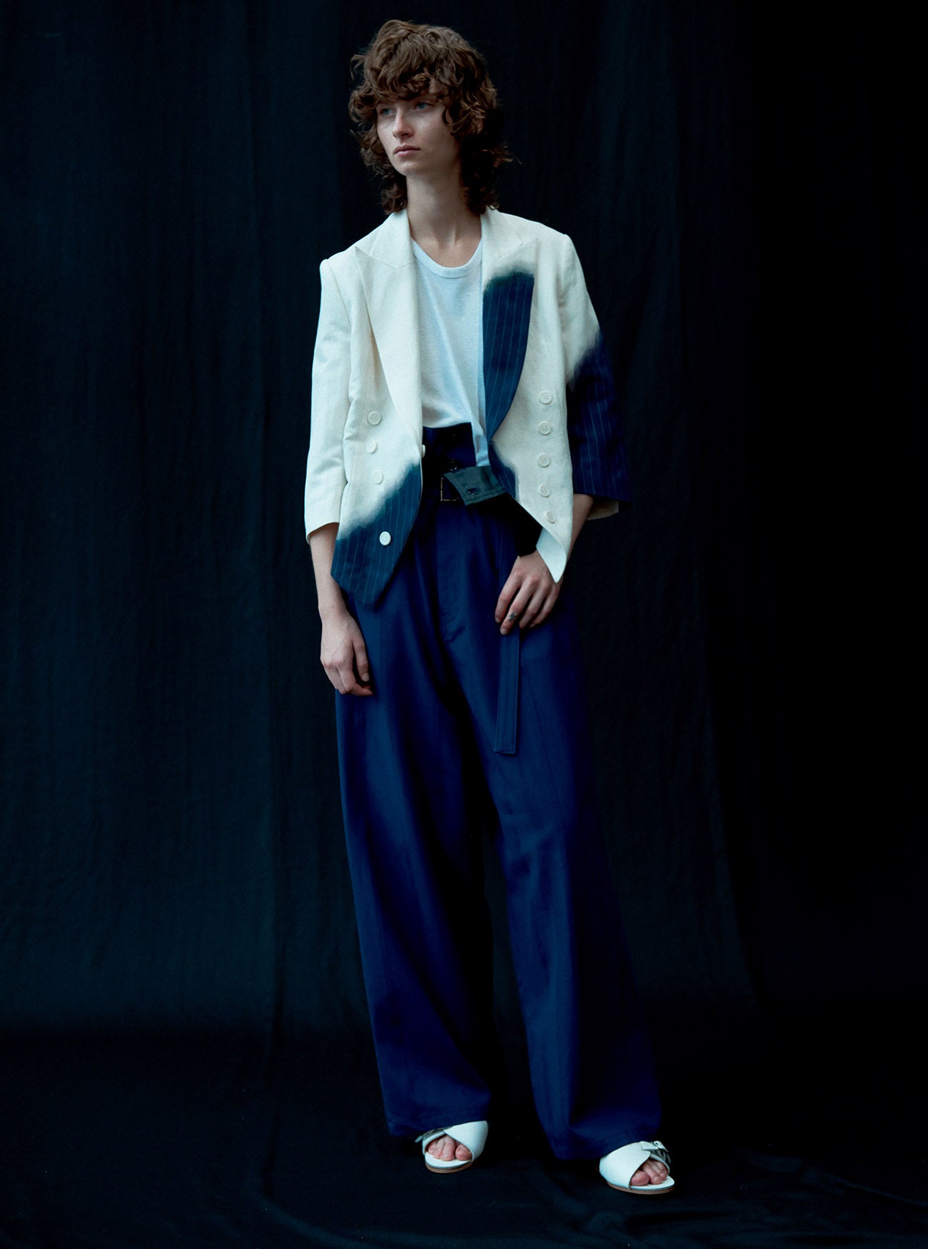 DOBBY CHINO BELTED HIGH WAIST PANTS