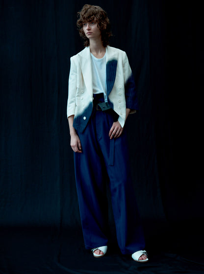 DOBBY CHINO BELTED HIGH WAIST PANTS