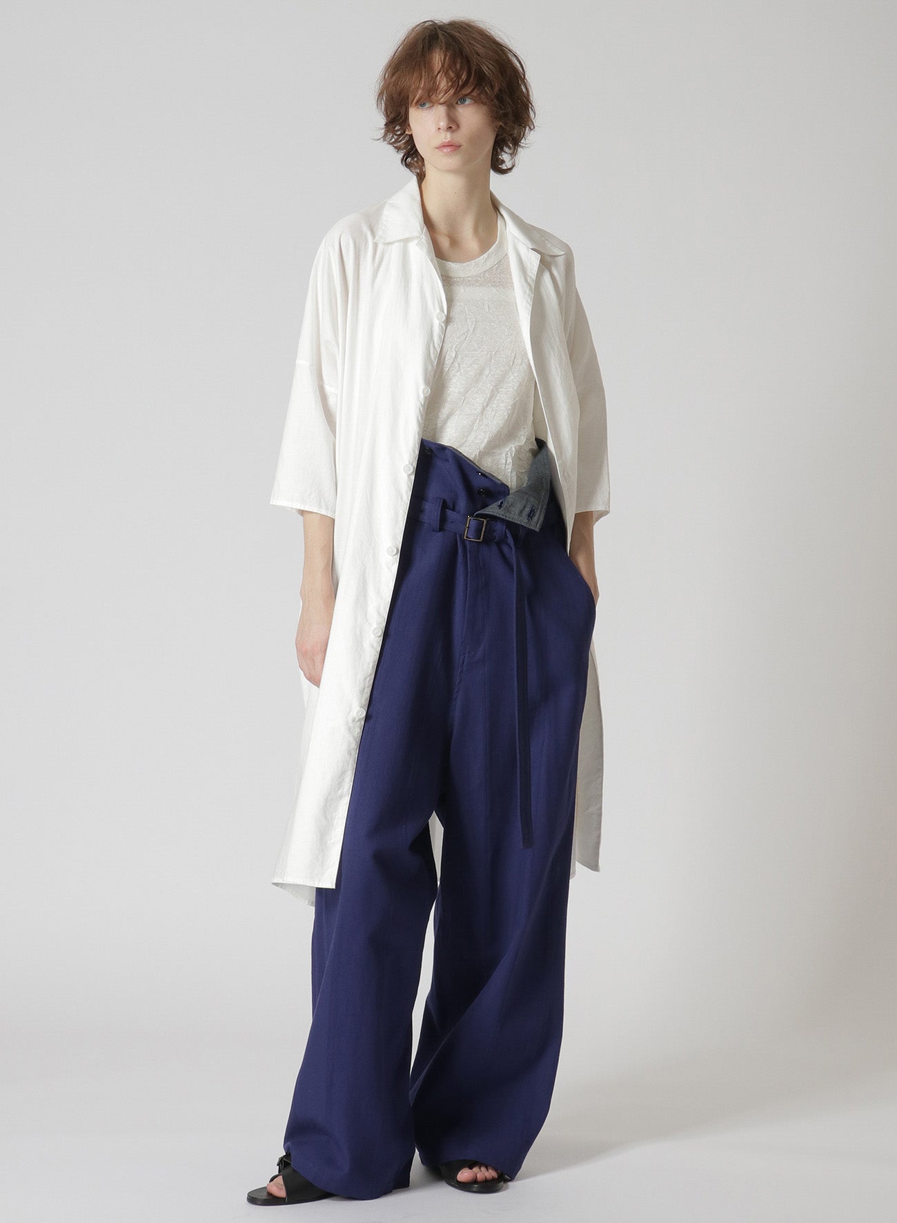 DOBBY CHINO BELTED HIGH WAIST PANTS