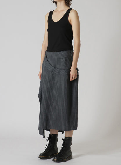 LINEN/COTTON PIN-STRIPED UNEVENLY DYED FLARED SKIRT