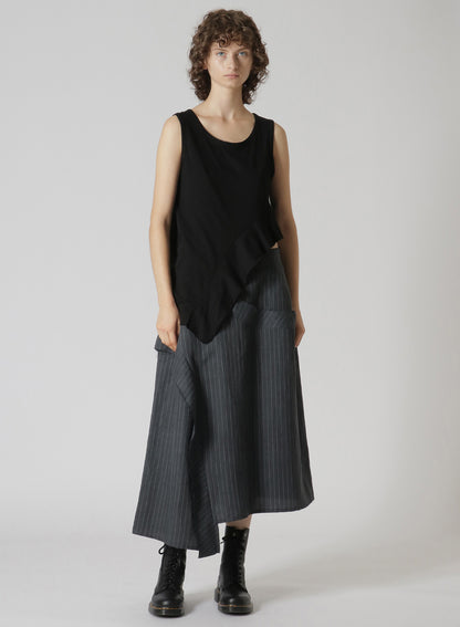 LINEN/COTTON PIN-STRIPED UNEVENLY DYED FLARED SKIRT