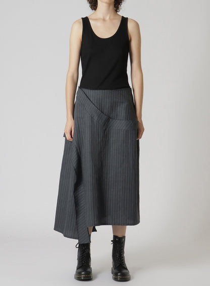 LINEN/COTTON PIN-STRIPED UNEVENLY DYED FLARED SKIRT