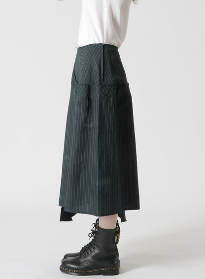 LINEN/COTTON PIN-STRIPED UNEVENLY DYED FLARED SKIRT