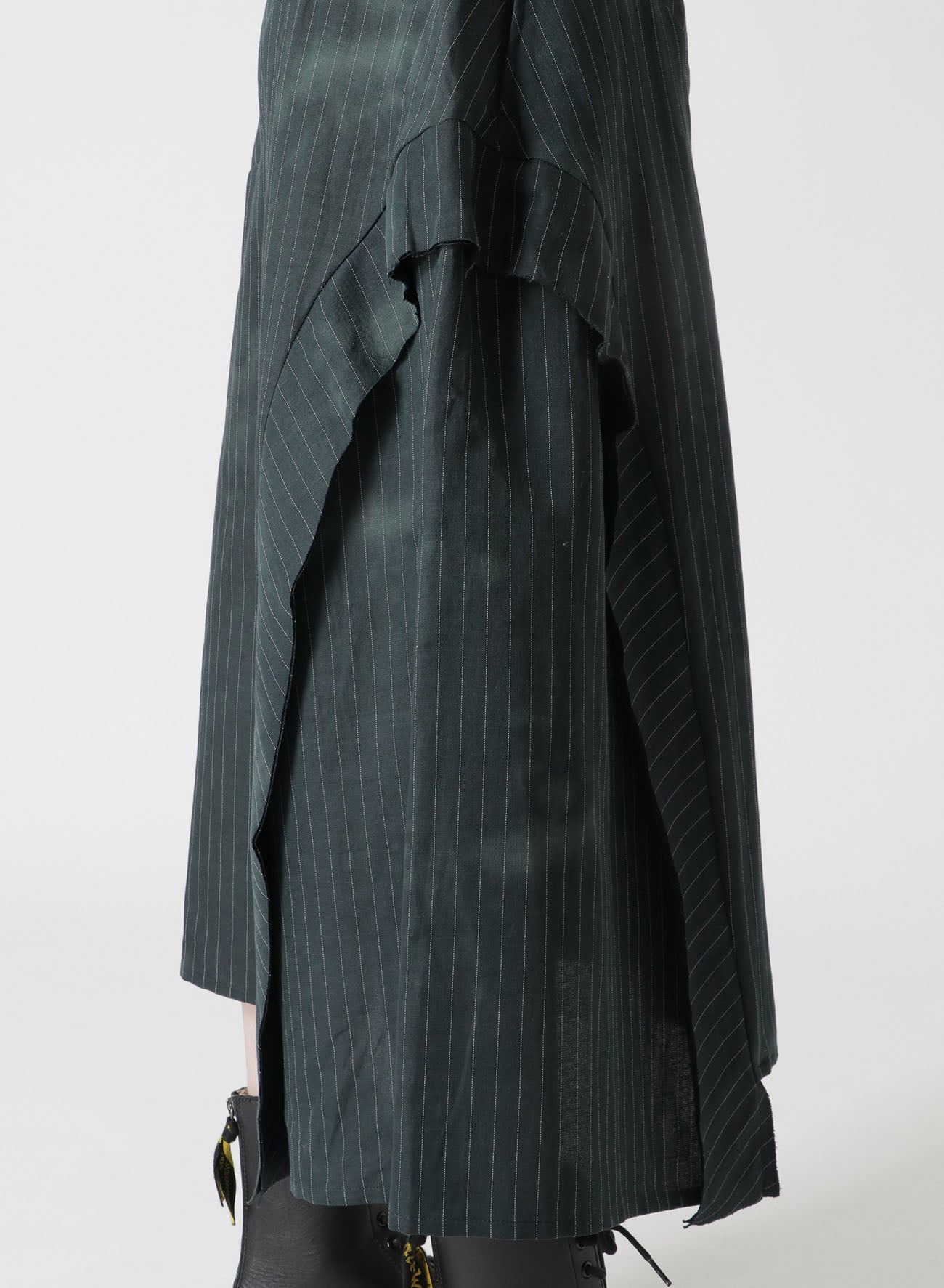 LINEN/COTTON PIN-STRIPED UNEVENLY DYED FLARED SKIRT