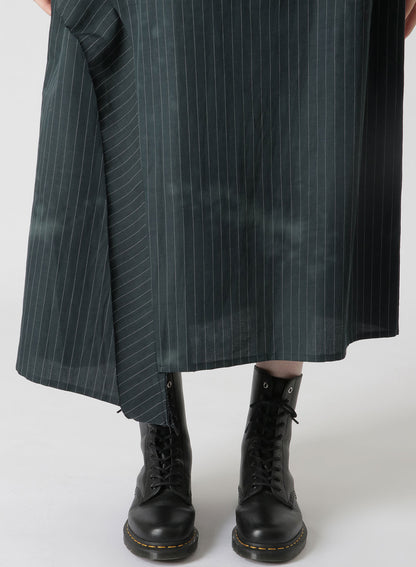 LINEN/COTTON PIN-STRIPED UNEVENLY DYED FLARED SKIRT