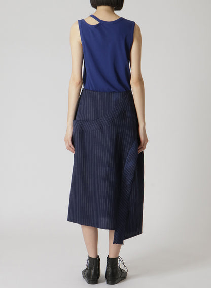 LINEN/COTTON PIN-STRIPED UNEVENLY DYED FLARED SKIRT