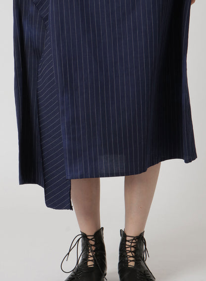 LINEN/COTTON PIN-STRIPED UNEVENLY DYED FLARED SKIRT