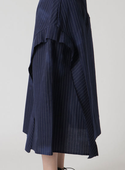 LINEN/COTTON PIN-STRIPED UNEVENLY DYED FLARED SKIRT