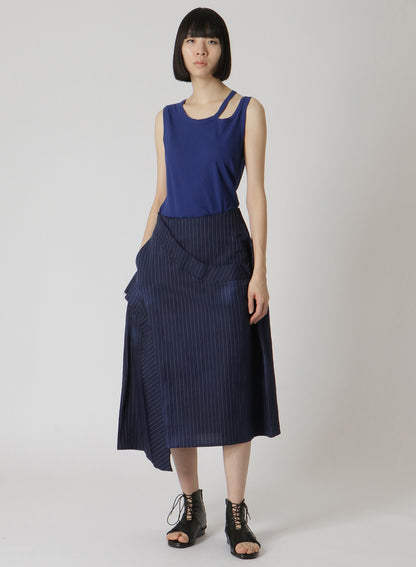 LINEN/COTTON PIN-STRIPED UNEVENLY DYED FLARED SKIRT