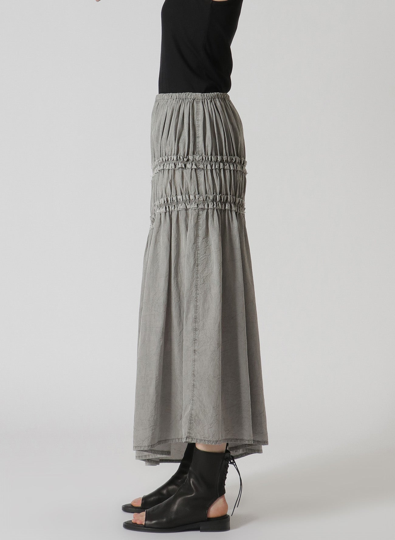 CUPRA COTTON PRODUCT PIGMENT DYED WRINKLED LAWN ASYMMETRY GATHER SKIRT
