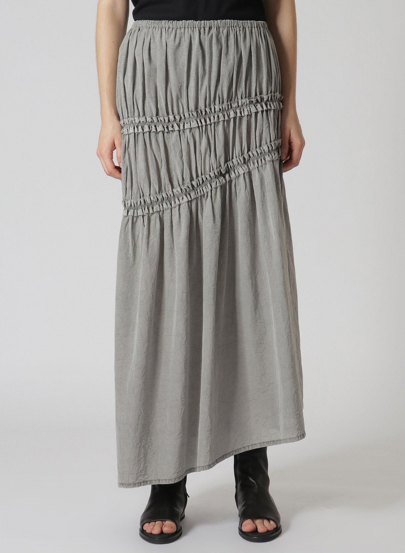 CUPRA COTTON PRODUCT PIGMENT DYED WRINKLED LAWN ASYMMETRY GATHER SKIRT