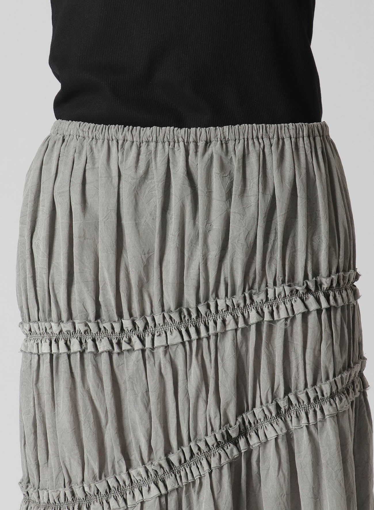 CUPRA COTTON PRODUCT PIGMENT DYED WRINKLED LAWN ASYMMETRY GATHER SKIRT