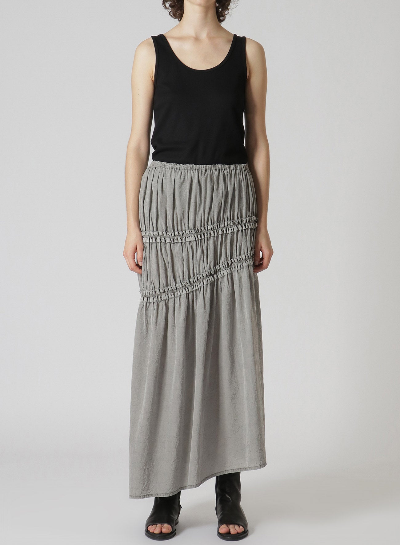 CUPRA COTTON PRODUCT PIGMENT DYED WRINKLED LAWN ASYMMETRY GATHER SKIRT