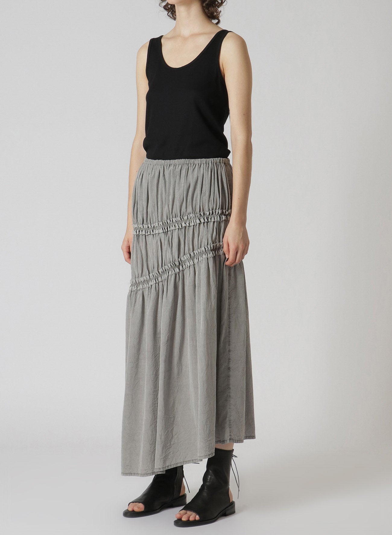 CUPRA COTTON PRODUCT PIGMENT DYED WRINKLED LAWN ASYMMETRY GATHER SKIRT