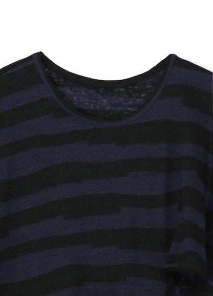 STRIPED FRENCH SLEEVE T-SHIRT WITH LEFT SLASH