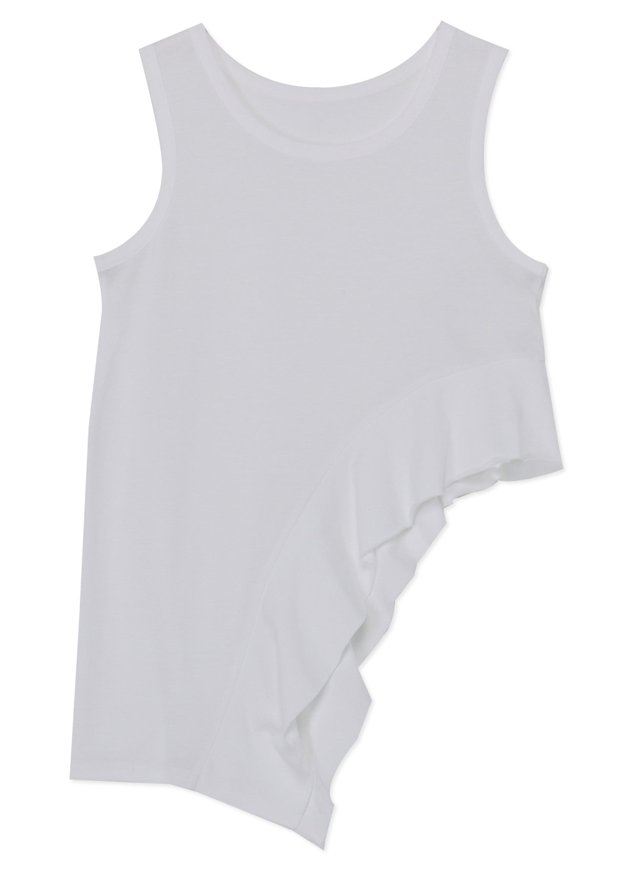 COTTON PLAIN STITCH ASYMMETRIC VEST WITH RUFFLED HEM