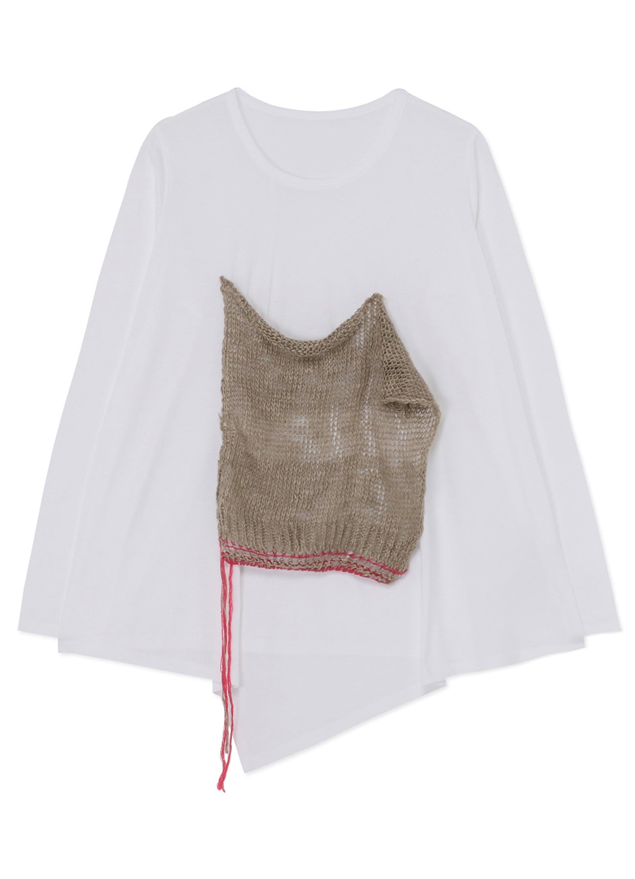 COTTON LONG SLEEVE T-SHIRT WITH KNITTED LINEN DETAIL