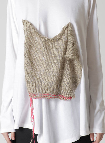 COTTON LONG SLEEVE T-SHIRT WITH KNITTED LINEN DETAIL