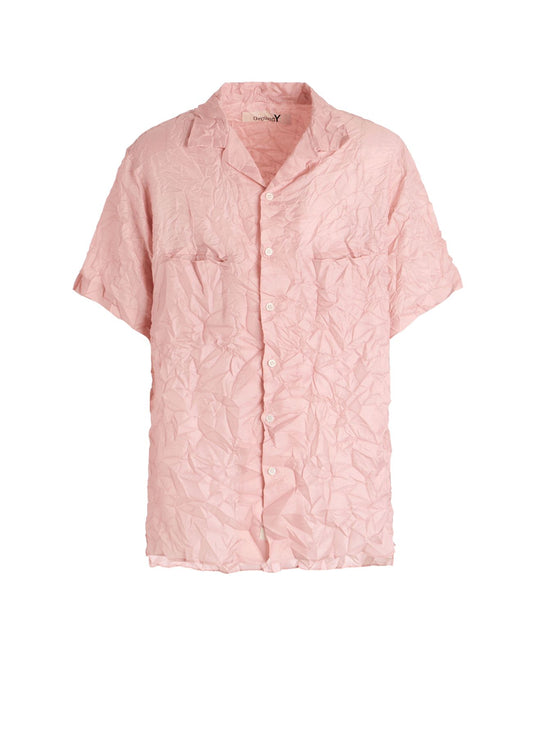 POLYESTER TAFFETA SIDE-GATHER OPEN-COLLAR SHIRT