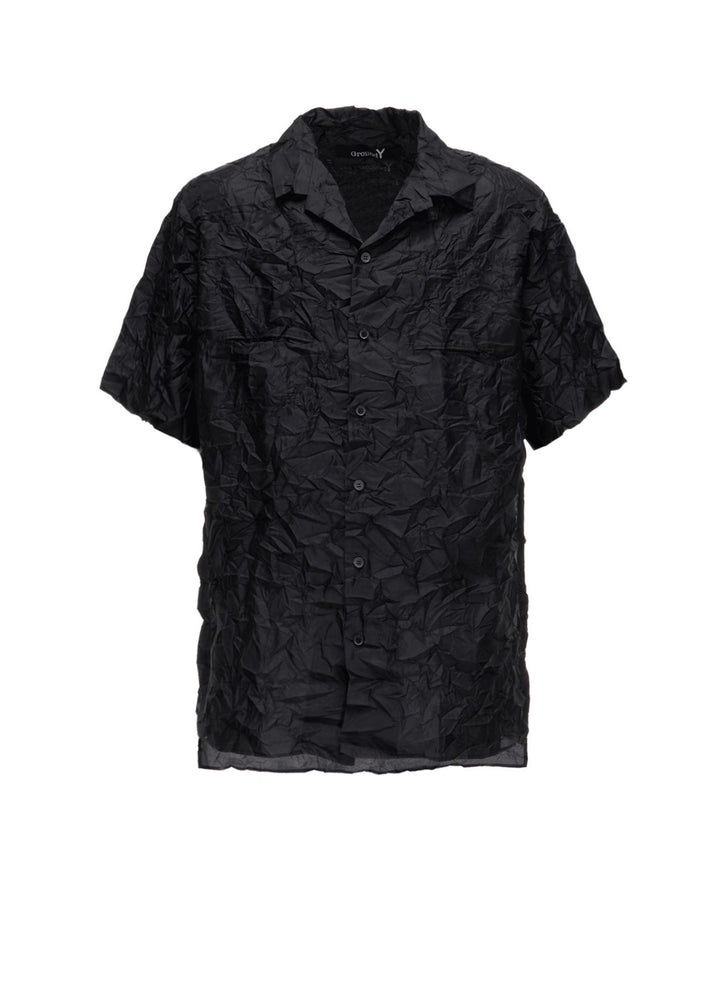 POLYESTER TAFFETA SIDE-GATHER OPEN-COLLAR SHIRT