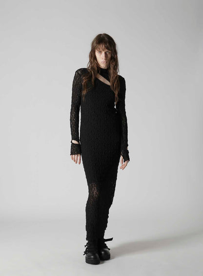 FLOWER SHIRRING SLIT DRESS