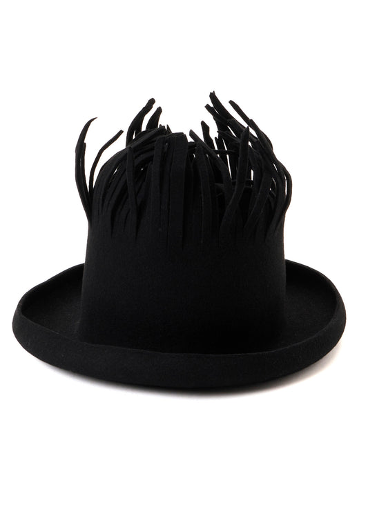 WOOL FELT BK TOP FRINGE HAT A