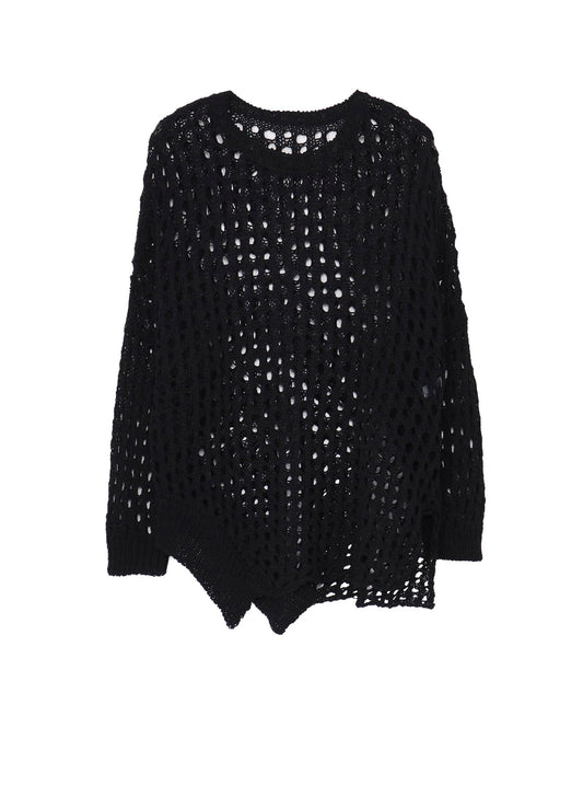 OPENWORK KNIT ROUND NECK PULLOVER