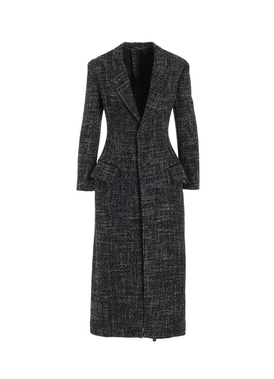 HANDMADE TWEED BACK LACE UP LONG COAT