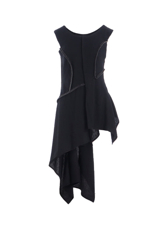 WOOL VIYELLA LEATHER PIPING DRESS