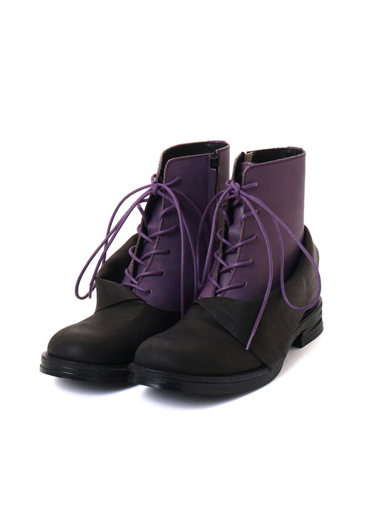 UNEVEN DYED LEATHER LACE-UP BOOTS