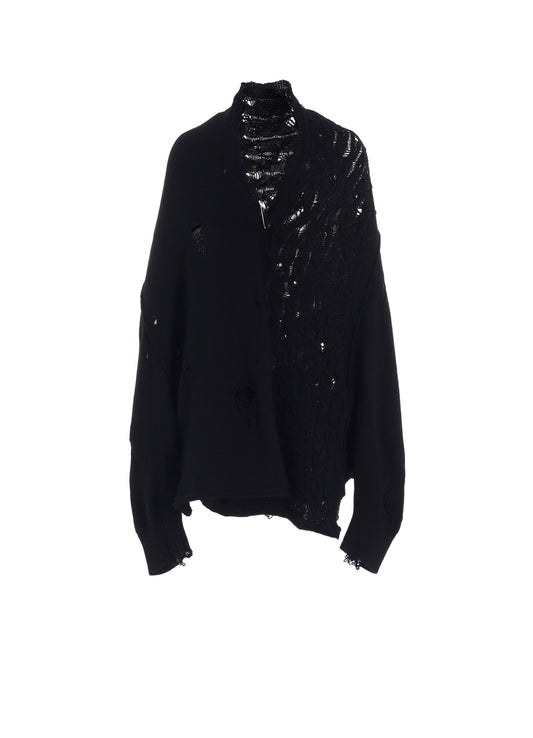 5G1P COMBINATION PATTERN DAMAGED DETAIL CARDIGAN