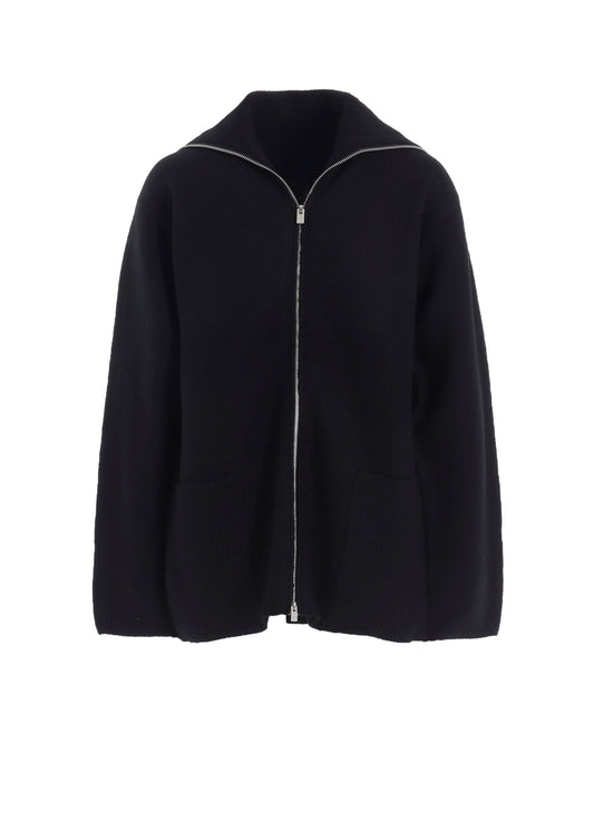 5G3P PLAIN STITCH 1x1 RIB BIG HIGH NECK ZIP CARDIGAN
