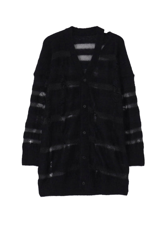 5G STRIPE PATTERN DAMAGED STRIPE CARDIGAN