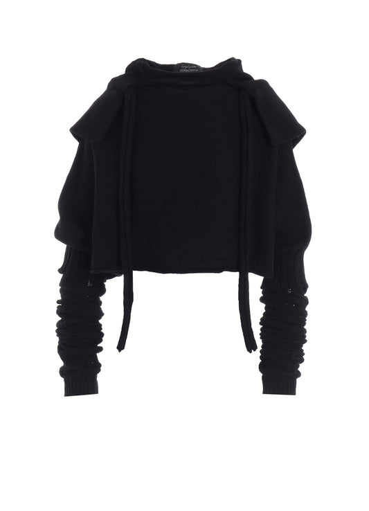 7G PLAIN STITCH LINKS CROPPED HOODIE PO W/ARM WARMERS