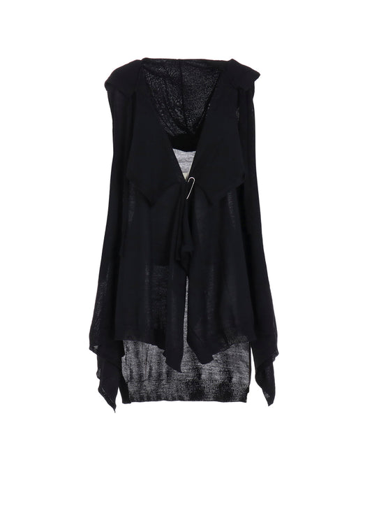 PLAIN STITCH+RIB DRAPED HOODIE VEST
