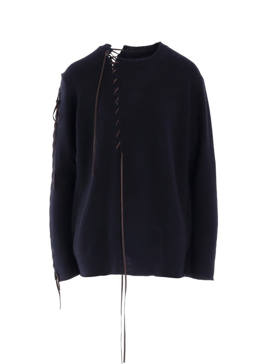 7G1P PLAIN STITCH+LEATHER STRING STRING ROUND NECK PO