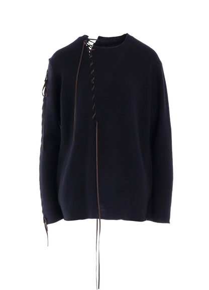 7G1P PLAIN STITCH+LEATHER STRING STRING ROUND NECK PO