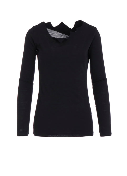 WOOL CHIFFON ZIG-ZAG NECK LINE LONG SLV T