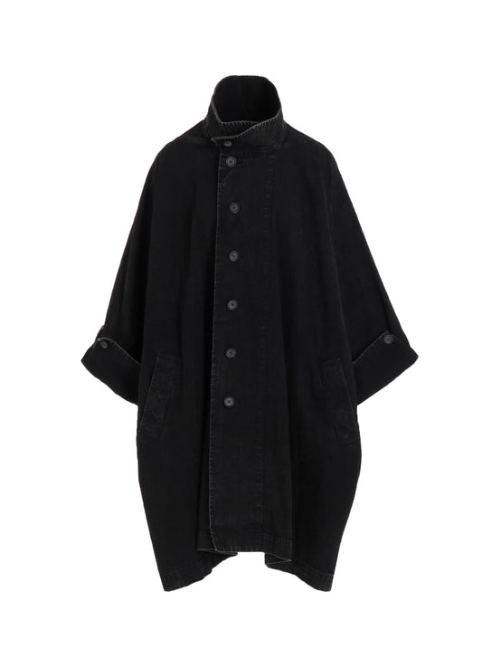 PERMANGANATE BLEACHED DENIM HIGH NECK COAT