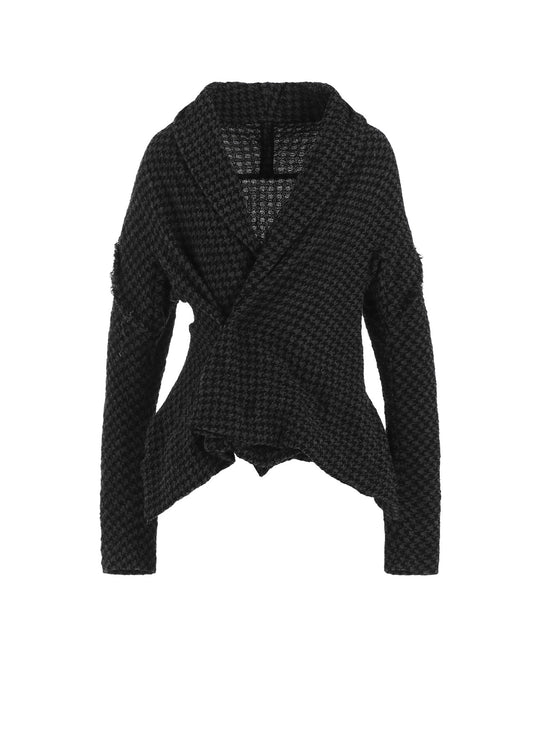 HOUNDSTOOTH SHAWL COLLAR WRAP JACKET