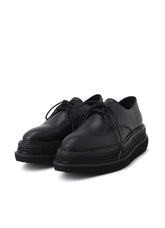 SMOOTH LEATHER BLK FLATFORM PLAIN TOE SHOES