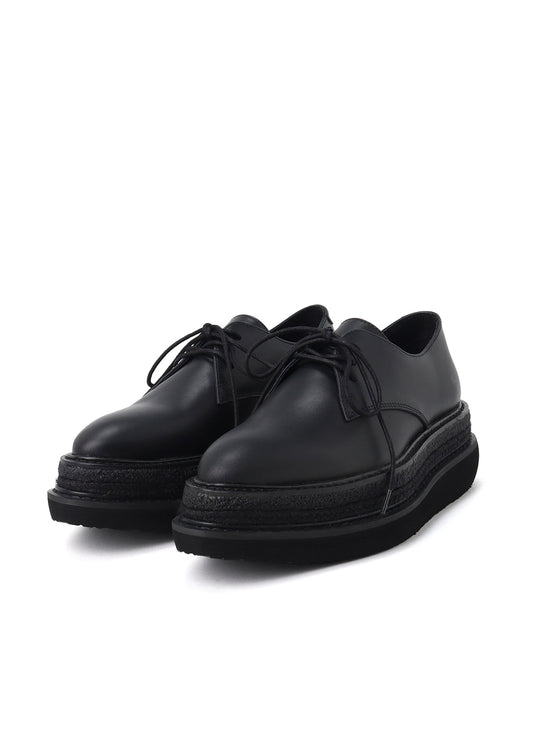 SMOOTH LEATHER BLK FLATFORM PLAIN TOE SHOES