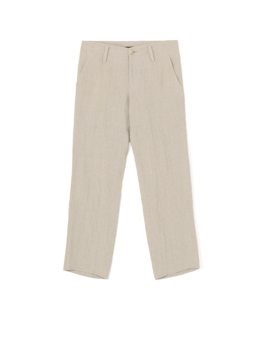 NATURAL WASHED LINEN LOW-RISE STRAIGHT FIT PANTS