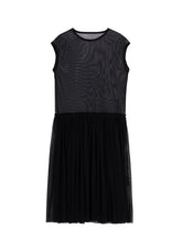 WOOLY TULLE GATHERED SLEEVELESS DRESS