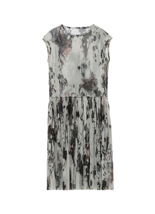 WOOLY TULLE PT GATHERED SLEEVELESS DRESS