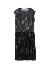 WOOLY TULLE PT GATHERED SLEEVELESS DRESS