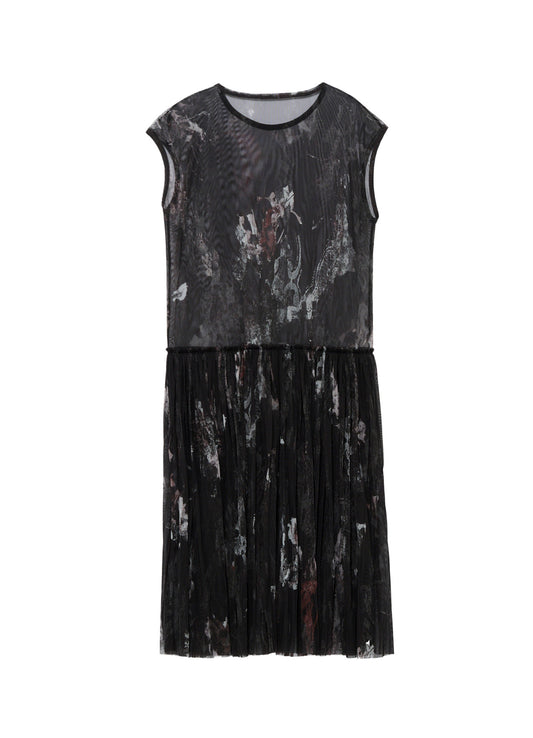 WOOLY TULLE PT GATHERED SLEEVELESS DRESS