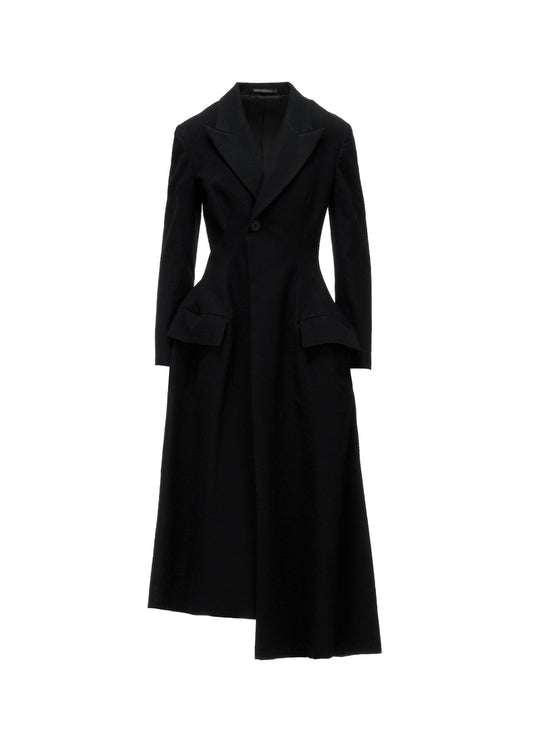 MILLED GABARDINE PEAKED FLARE LONG COAT