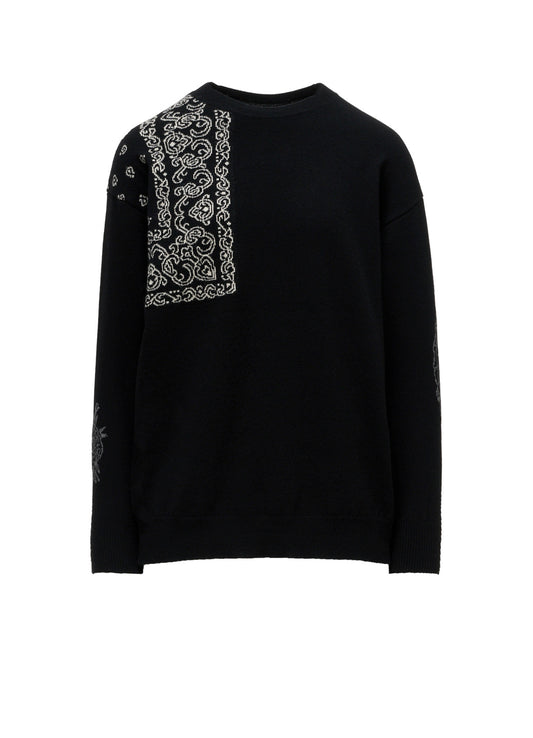 LANA　BILZERIAN INTARSIA+JQ ROUND NECK PULLOVER